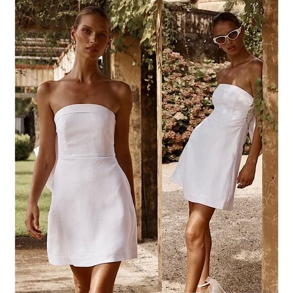 New DISSH Aisle White Linen Back Bow Mini Dress | size 4 - Picture 4 of 10
